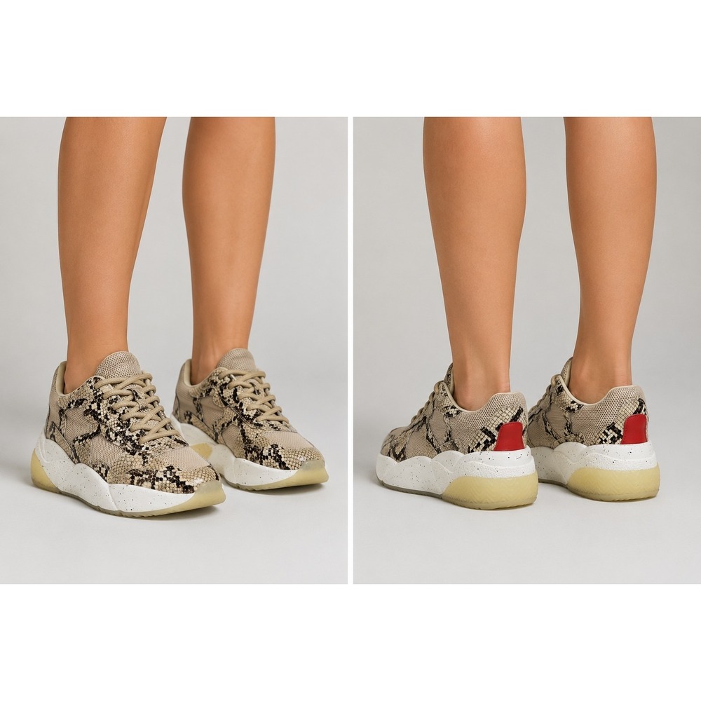 INC BubbleZF Women's Snake Print Chunky Platform Sneakers Size 8M Beige Lace Up